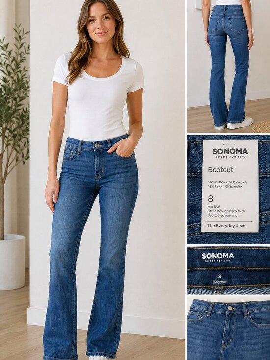 Sonoma Goods For Life Denim - NWT Sonoma Bootcut Jeans Women's Size 8 Mid Rise Stretch Blue